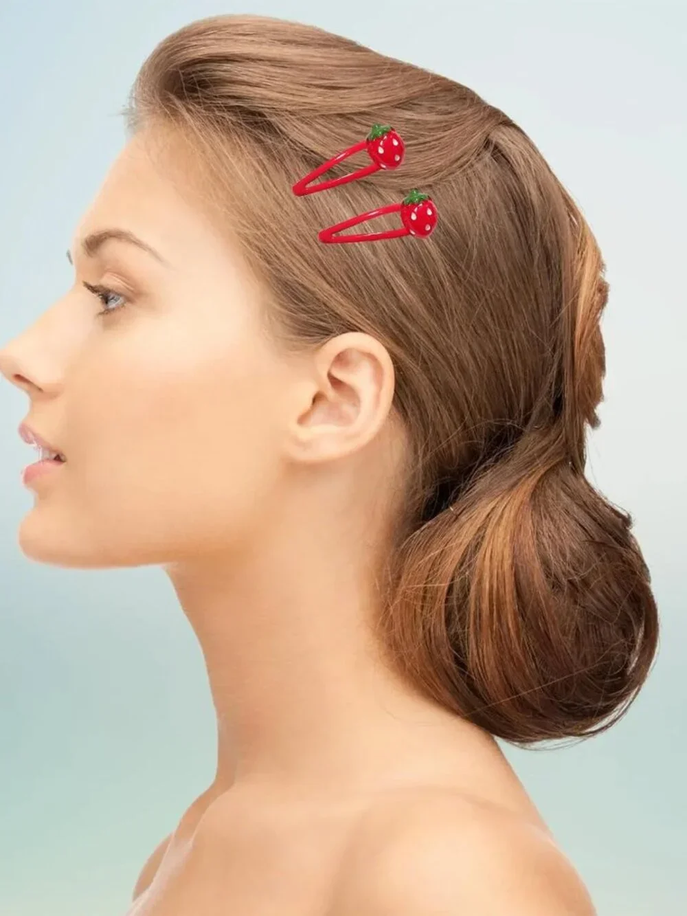 Strawberry Hair Clip - 4Pcs Red Metal Snap Fruit Hair Clips Hair Barrettes Cute